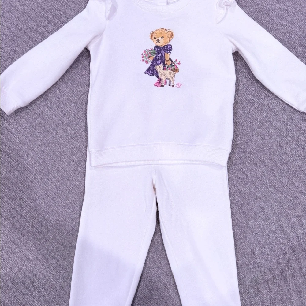 Ralph Lauren Cream Bear Graphic Pajama Set